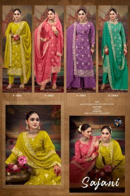 Fourdots Sajini Unstitched  Elegant Glass Organza Top with Jarkan Work And Muslin Bottom Set with Heavy Jarkan Dupatta Wholesale dress material catalogs