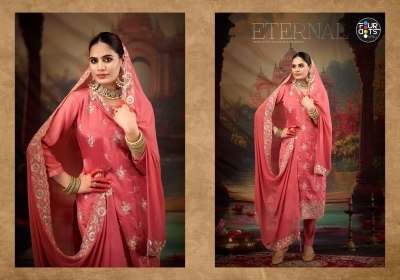 Fourdots Sajini Unstitched  Elegant Glass Organza Top with Jarkan Work And Muslin Bottom Set with Heavy Jarkan Dupatta Wholesale dress material catalogs