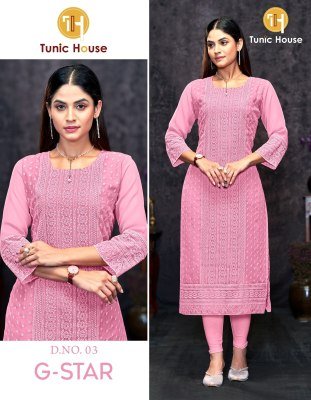 G star by Tunic House Georgette chikankari fancy Kurti Collection at low price kurtis catalogs