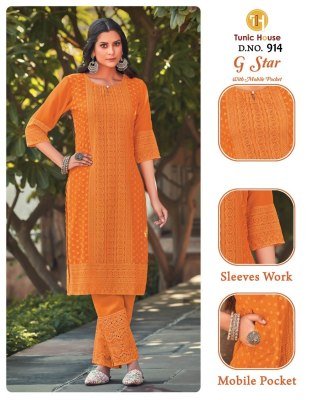 G star by Tunic House Georgette chikankari fancy Kurti Collection at low price kurtis catalogs