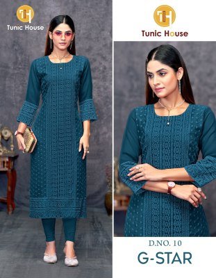 G star by Tunic House Georgette chikankari fancy Kurti Collection at low price kurtis catalogs