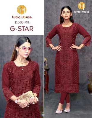 G star by Tunic House Georgette chikankari fancy Kurti Collection at low price kurtis catalogs