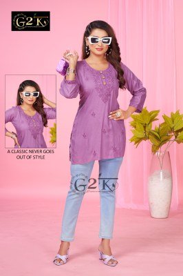 G2K Kavita Vol 2 Premium Rayon Short Kurti  Lucknowi Embroidery, Stylish Neck Patterns Wholesale  kurtis catalogs