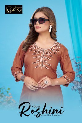  G2K Roshini Vol 3 Women s Rayon Short Top  Embroidery Work  Lucknowi Style  Fashion Necklines Wholesale kurtis catalogs