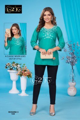  G2K Roshini Vol 3 Women s Rayon Short Top  Embroidery Work  Lucknowi Style  Fashion Necklines Wholesale kurtis catalogs