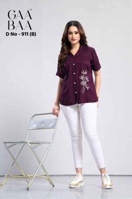 GAA BAA D No  911  B   Rayon Slub Shirt With Computer Embroidery  Gaabaa