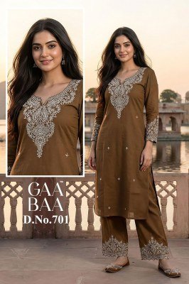 GAAbaa D.No 701 Premium Dhabu Cotton Embroidered Co-Ord Set kurtis catalogs