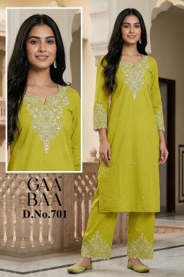 GAAbaa D.No 701 Premium Dhabu Cotton Embroidered Co-Ord Set kurtis catalogs