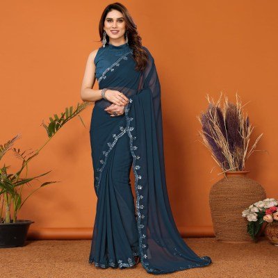 GC Bright Georgette Saree with Border Mirror Work and Printed Blouse sarees catalogs