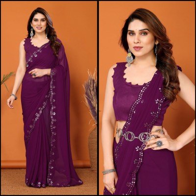 GC Bright Georgette Saree with Border Mirror Work and Printed Blouse sarees catalogs