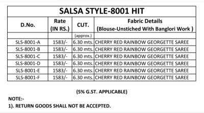 The Fashion Hub Salsa Style Georgette  Saree Catalogue Pcs Wholesale Rate  sarees catalogs