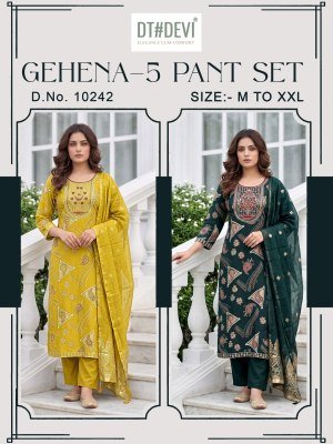 GEHENA-5 Pant Set Design No. 10242 Berlin Silk Printed 2-Piece Set kurti pant with dupatta Catalogs