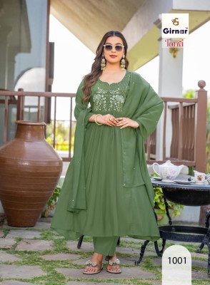 GIRNAR Tanvi Vol-1 Mal Chanderi Anarkali Kurti Pant Dupatta Set with Moti Work kurti pant with dupatta Catalogs