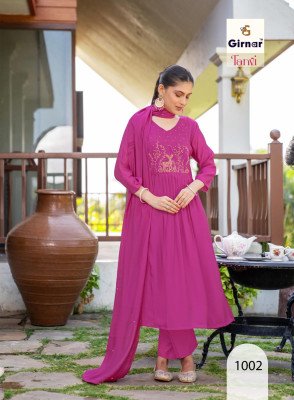 GIRNAR Tanvi Vol-1 Mal Chanderi Anarkali Kurti Pant Dupatta Set with Moti Work kurti pant with dupatta Catalogs