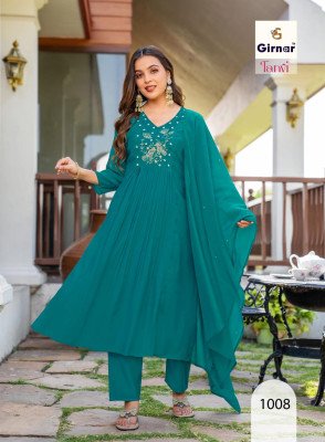 GIRNAR Tanvi Vol-1 Mal Chanderi Anarkali Kurti Pant Dupatta Set with Moti Work kurti pant with dupatta Catalogs