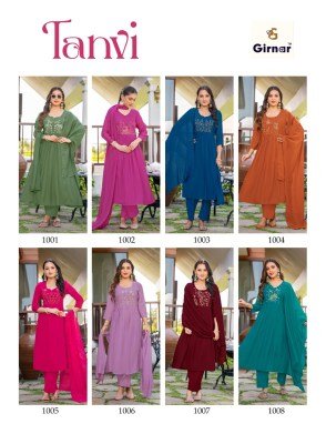 GIRNAR Tanvi Vol-1 Mal Chanderi Anarkali Kurti Pant Dupatta Set with Moti Work kurti pant with dupatta Catalogs