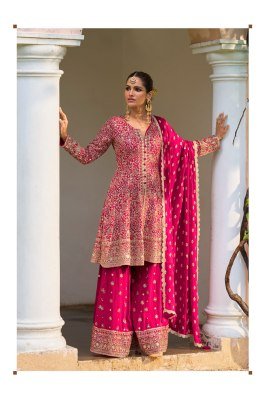 GULKAYRA DESIGNER RAKUL Real Georgette Embroidery and Hand Work Palazzo Set Fancy Palazzo suit catalogue