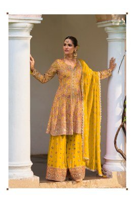 GULKAYRA DESIGNER RAKUL Real Georgette Embroidery and Hand Work Palazzo Set Fancy Palazzo suit catalogue