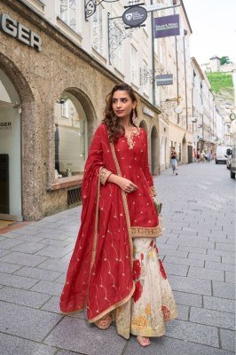 GULKAYRA DESIGNER RASHMIKA Real Chinon Embroidery Kurti Palazzo Dupatta Set wholesale catalogs