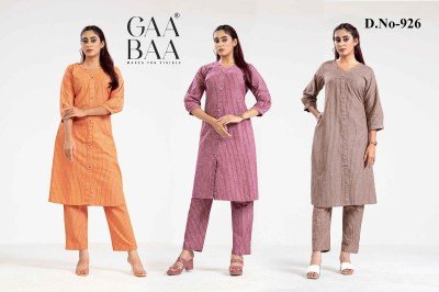 GaaBaa D.No. 926 Yarn Dyed Cotton Handloom Co ord Set with Pocket And Embellishment Wholesale kurtis catalogs