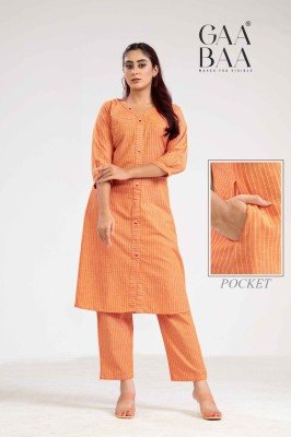 GaaBaa D.No. 926 Yarn Dyed Cotton Handloom Co ord Set with Pocket And Embellishment Wholesale kurtis catalogs