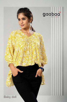 Gaabaa Baby doll Heavy Rayon Wrinkle Aalia Cut Pattern western short top collection for girls  Gaabaa