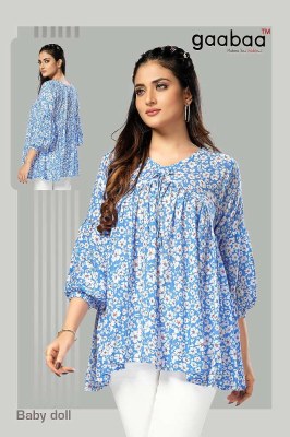 Gaabaa Baby doll Heavy Rayon Wrinkle Aalia Cut Pattern western short top collection for girls  kurtis catalogs