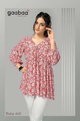 Gaabaa Baby doll Heavy Rayon Wrinkle Aalia Cut Pattern western short top collection for girls  kurtis catalogs