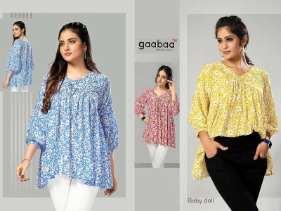 Gaabaa Baby doll Heavy Rayon Wrinkle Aalia Cut Pattern western short top collection for girls  kurtis catalogs
