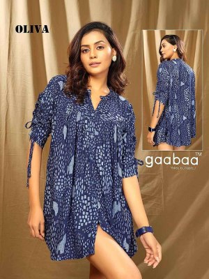 Gaabaa Oliva Heavy Rayon Wrinkle Beautiful Outfit Stylist western short top collection for girls  kurtis catalogs