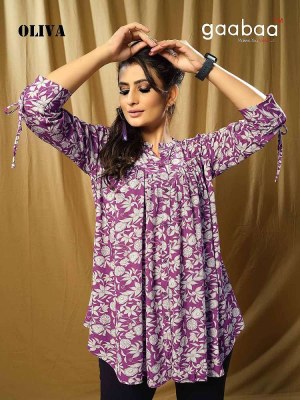 Gaabaa Oliva Heavy Rayon Wrinkle Beautiful Outfit Stylist western short top collection for girls  kurtis catalogs