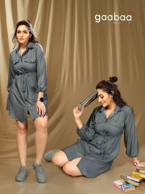 Gaabaa by swati Skin Friendly Heavy Rayon Denim Short Dress at wholesale price Amavi