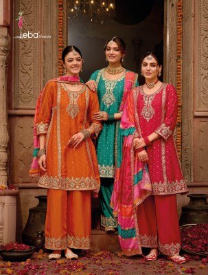 Gajari by Eba Life Style Chinon Embroidered Flair kurti Fancy Pant with dupatta at affordable rate Eba lifestyle