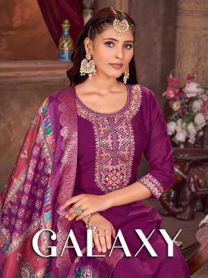 Galaxy present Vichitra silk full cotton embroidered designer readymade suit catalogue at low rate Amavi