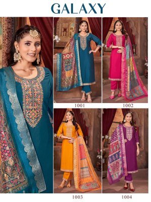 Galaxy present Vichitra silk full cotton embroidered designer readymade suit catalogue at low rate readymade suit catalogs