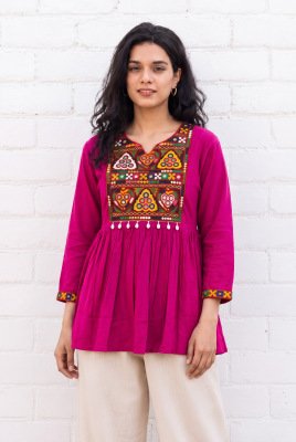 Gamthi Utsav Heavy Rayon Short Length Festival Top with Gamthi & Kodi Lace 