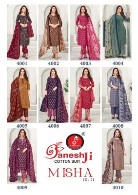 Ganeshji Misha Vol 4 Cotton Dress Material Unstitched Printed Top Bottom And Dupatta Wholesale dress material catalogs