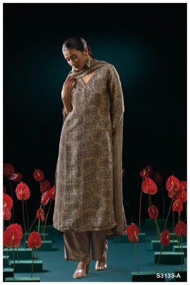 Ganga Genie 3133 Unstitched Premium Pure Bemberg Silk Jacquard Embroidered Suit with Organza Silk Dupatta And Swarovski Accents Wholesale dress material catalogs