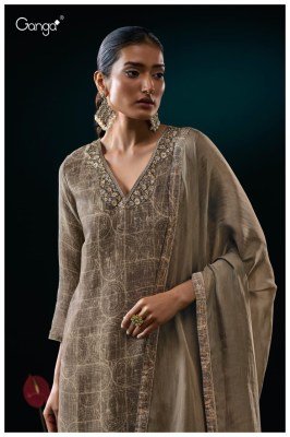 Ganga Genie 3133 Unstitched Premium Pure Bemberg Silk Jacquard Embroidered Suit with Organza Silk Dupatta And Swarovski Accents Wholesale dress material catalogs