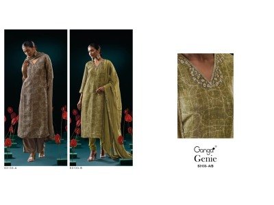 Ganga Genie 3133 Unstitched Premium Pure Bemberg Silk Jacquard Embroidered Suit with Organza Silk Dupatta And Swarovski Accents Wholesale dress material catalogs