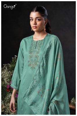 Ganga Milara 3869 Premium Cotton Satin Embroidered Unstitched Suit with Schiffli Work  Pure Bemberg Lawn Dupatta Wholesale dress material catalogs
