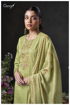 Ganga Milara 3869 Premium Cotton Satin Embroidered Unstitched Suit with Schiffli Work  Pure Bemberg Lawn Dupatta Wholesale dress material catalogs