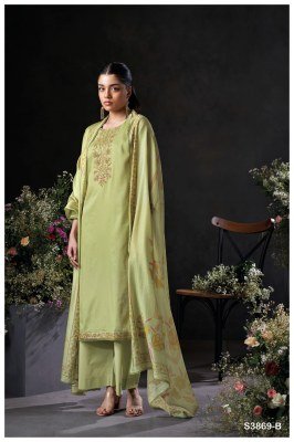 Ganga Milara 3869 Premium Cotton Satin Embroidered Unstitched Suit with Schiffli Work  Pure Bemberg Lawn Dupatta Wholesale dress material catalogs