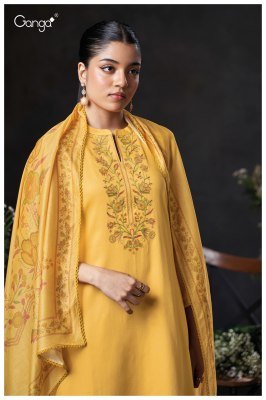 Ganga Milara 3869 Premium Cotton Satin Embroidered Unstitched Suit with Schiffli Work  Pure Bemberg Lawn Dupatta Wholesale dress material catalogs