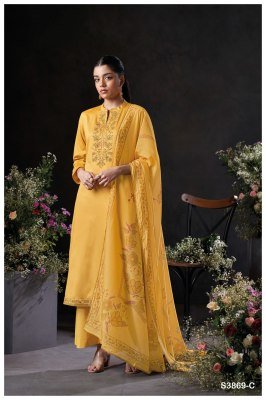 Ganga Milara 3869 Premium Cotton Satin Embroidered Unstitched Suit with Schiffli Work  Pure Bemberg Lawn Dupatta Wholesale dress material catalogs