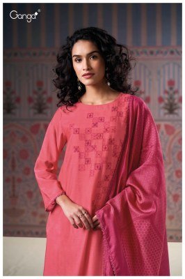 Ganga Nessa 3162 Premium Pure Bemberg Silk Hand Embroidered Salwar Suit with Crochet Lace And Printed Dupatta Wholesale dress material catalogs