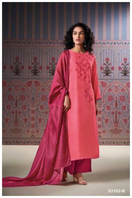 Ganga Nessa 3162 Premium Pure Bemberg Silk Hand Embroidered Salwar Suit with Crochet Lace And Printed Dupatta Wholesale dress material catalogs