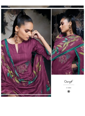 Ganga present AZARA premium silk satin printed with embroidered unstitched salwar kameez material at wholesale price  salwar kameez catalogs