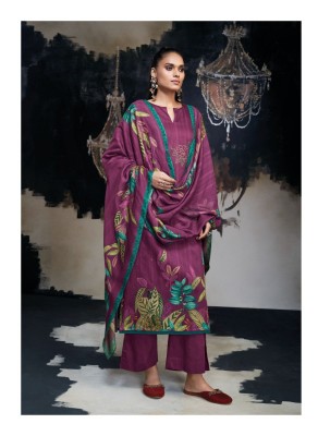 Ganga present AZARA premium silk satin printed with embroidered unstitched salwar kameez material at wholesale price  salwar kameez catalogs