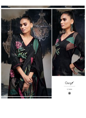 Ganga present AZARA premium silk satin printed with embroidered unstitched salwar kameez material at wholesale price  salwar kameez catalogs